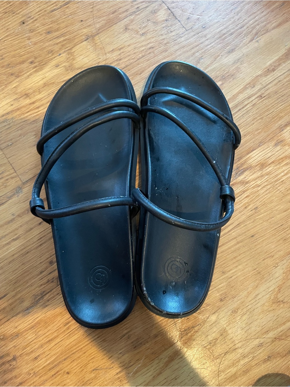 Women's Black Strappy Slide Sandals